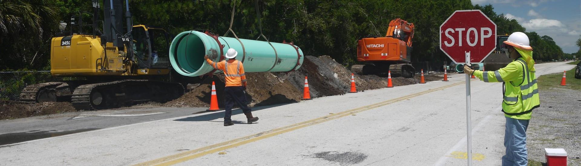 Crews install pipe on 62nd Avenue for the Pinellas Redundant Force Main Project.
